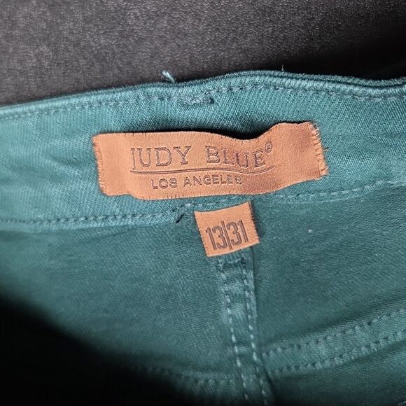 Judy Blue JB88806 Wide Leg Jeans Women's 13/31 Green Garment Dyed Cropped EUC - Picture 7 of 8